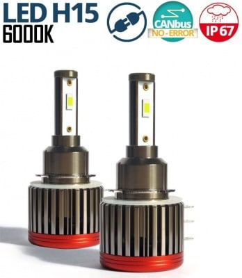 Комплект Умалени Мини Лед Led Диодни Крушки F2 H15 12V 24V 72W 10000lm За Фарове Can Bus без Грешки къси/дълги