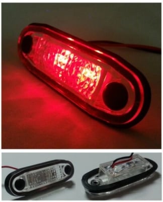 LED Светодиоден Габарит, Маркер, Токос, С Гума, Червен Цвят, Овален, Е-Mark, 12V, 7,5 см