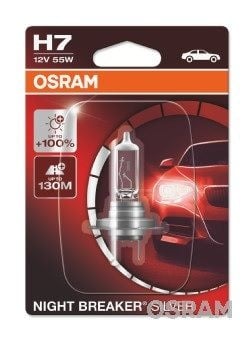 Блистер 1 брой Халогенна крушка за фар Osram H7 Night Breaker Silver +100%, 55W, 12V, PX26D, Блистер 1 брой