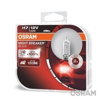 Комплект 2 халогенни крушки Osram H7 Night Breaker Silver +100%,55W, 12V, PX26D