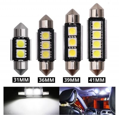 LED Лед Диодни Крушки, 2/3/4 SMD 5050 , 31мм, 36мм, 39мм, 41мм, 12V, Бяла Светлина, Canbus, Error Free, Bez Грешки