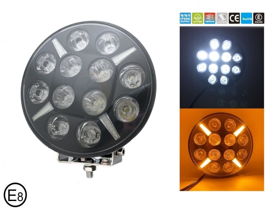 LED Диоден Халоген Фар Бял Оранжев Габарит Ø 218 мм 12V 24V 12 Диода за ...