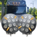 LED Диоден Халоген Фар Бял Оранжев Габарит Ø 218 мм 12V 24V 12 Диода за джип камион трактор багер земеделски машини и др.