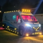 LED Диоден Халоген Фар Бял Оранжев Габарит Ø 218 мм 12V 24V 12 Диода за джип камион трактор багер земеделски машини и др.